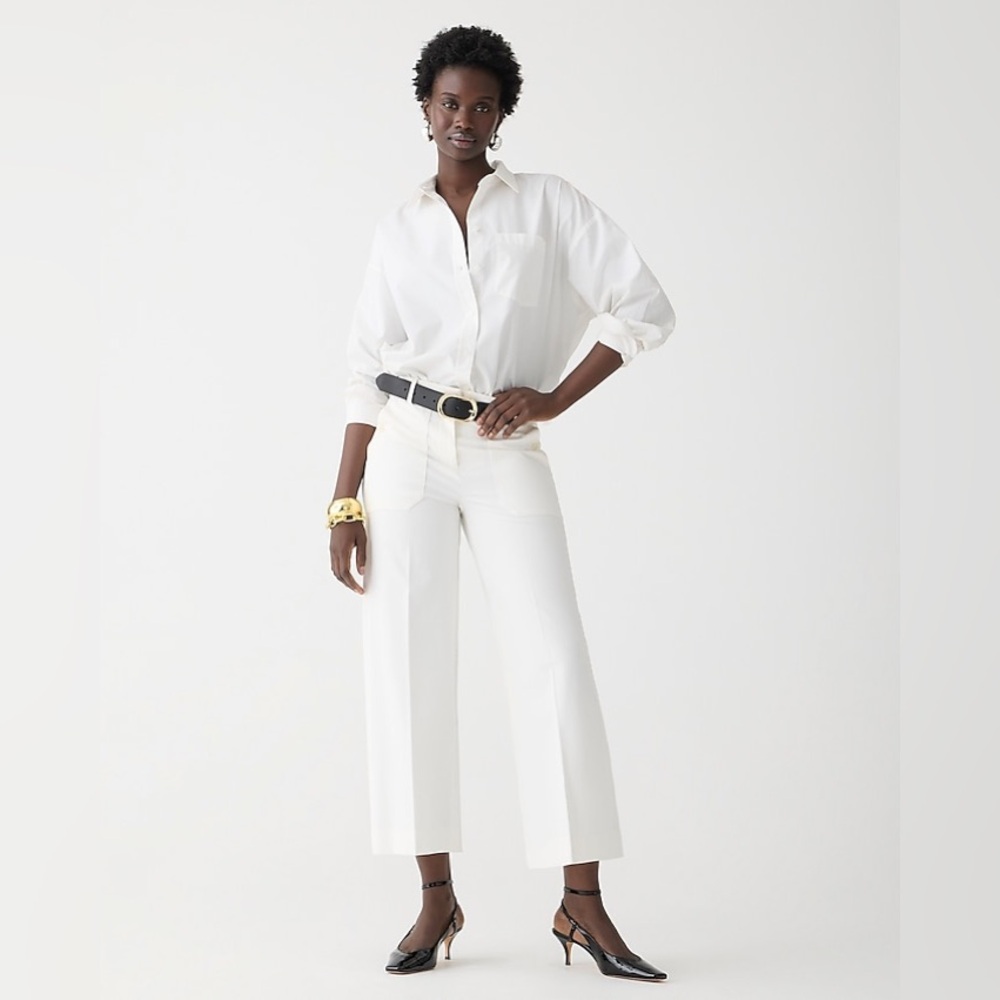 J. Crew Sydney wide-leg pant in bi-stretch cotton blend in Ivory size 0. NWT - Picture 2 of 11